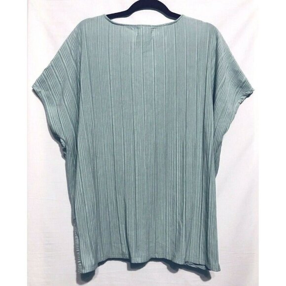 AJ Andrea Jovine Knot Front Ribbed Blouse Green Womens Size XL - Picture 2 of 5